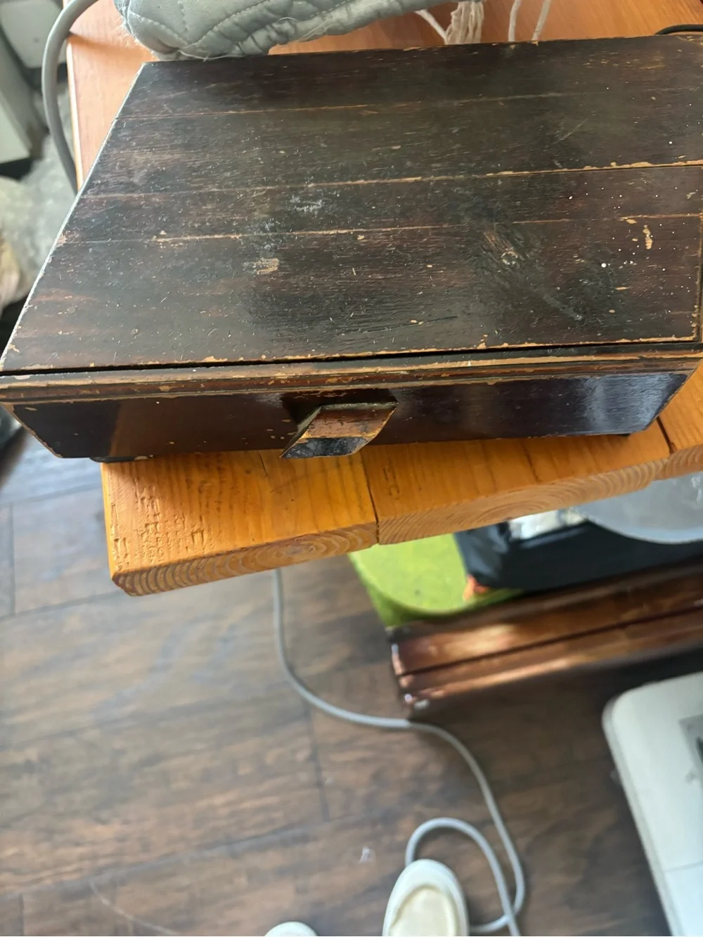 Vintage Wooden Slant Top Desk Box with Pull Out Drawer- primitive rustic storage